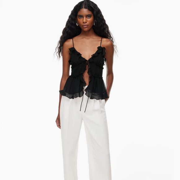 Sheer Tie Front Black Camisole M by Keys Lingerie - Picture 2 of 7